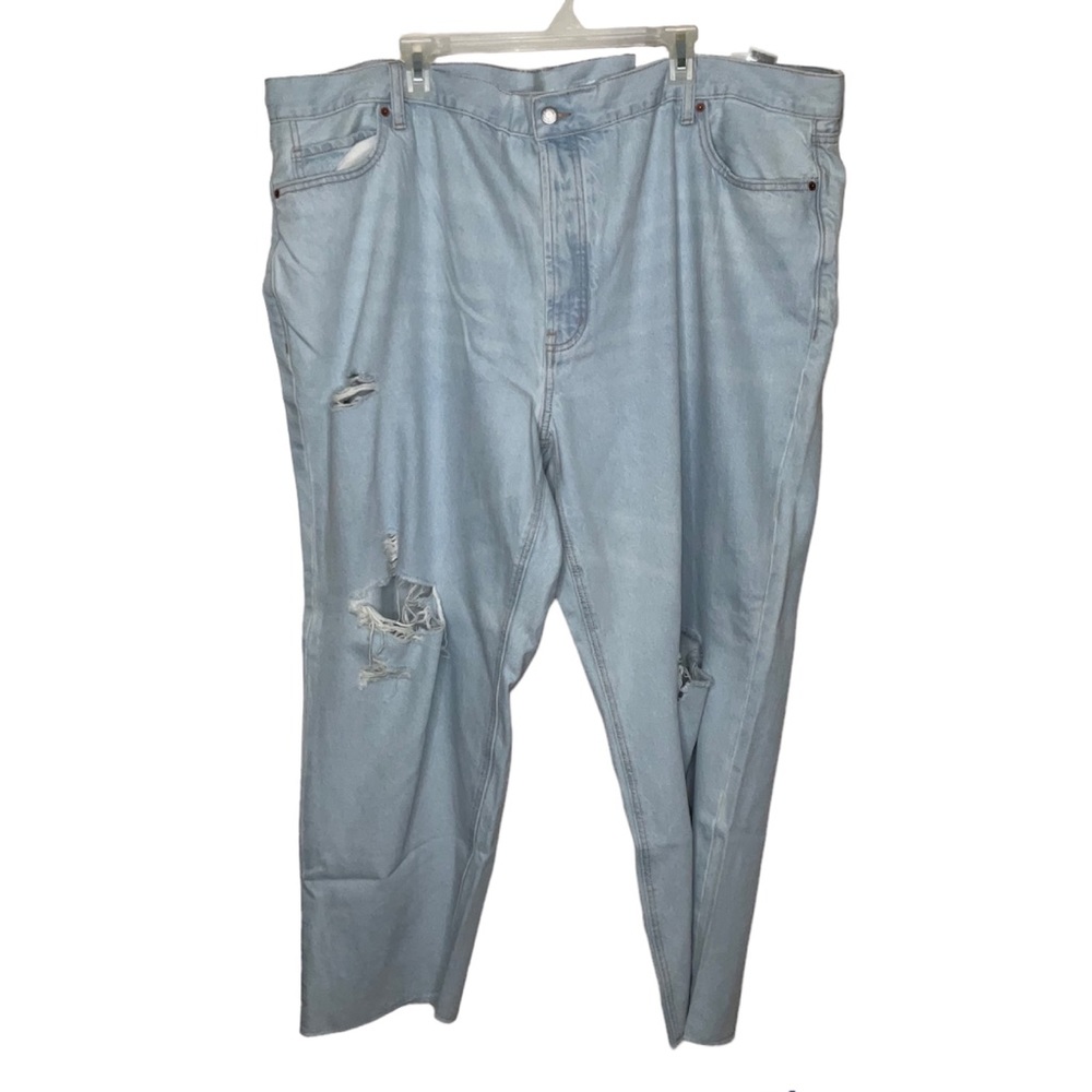 Old Navy Size 28 Jeans HIGH WAISTED BUTTON FLY SLOUCHY STRAIGHT RIPPED FLAW